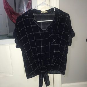 Navy and white plaid button up
